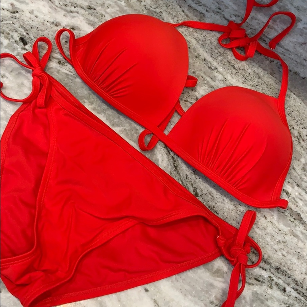 Bright red tiny bikini